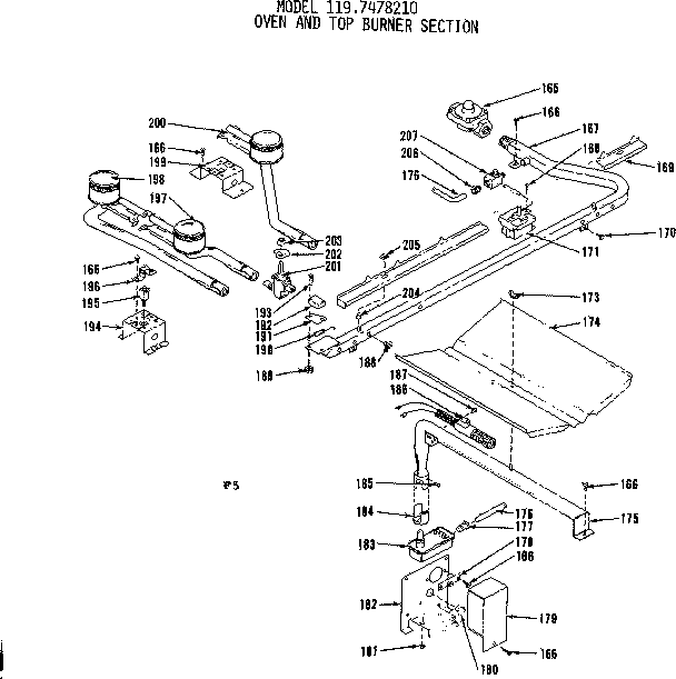 Kenmore 1197478210 oven and top burner section diagram