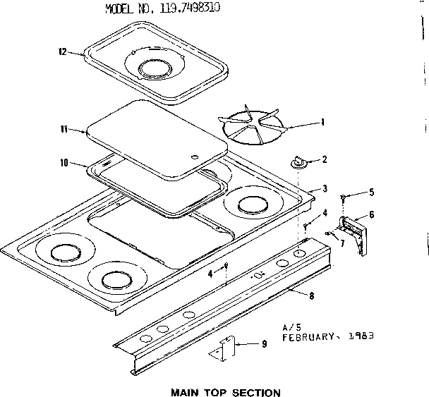 Kenmore 1197498310 main top section diagram