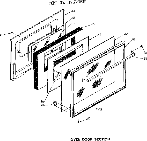 Kenmore 1197498310 oven door section diagram