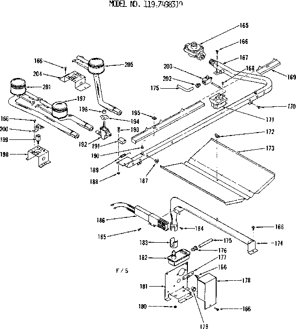 Kenmore 1197498310 oven and top burner section diagram