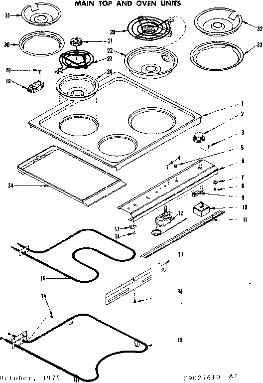 Kenmore 1199027610 main top and oven units section diagram
