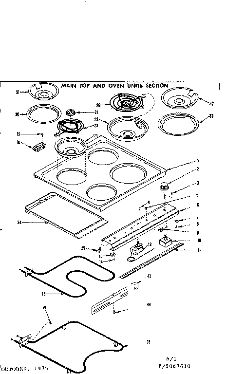 Kenmore 1199067610 main top and oven units section diagram