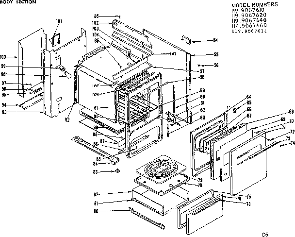 Kenmore 1199067610 body section diagram
