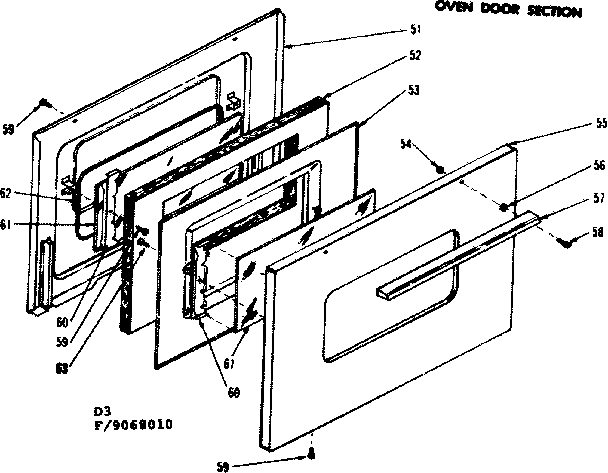 Kenmore 1199068010 oven door section diagram