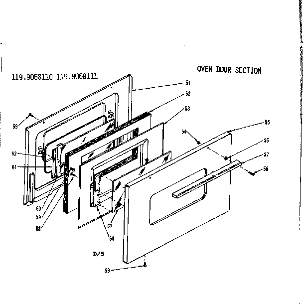 Kenmore 1199068111 oven door section diagram