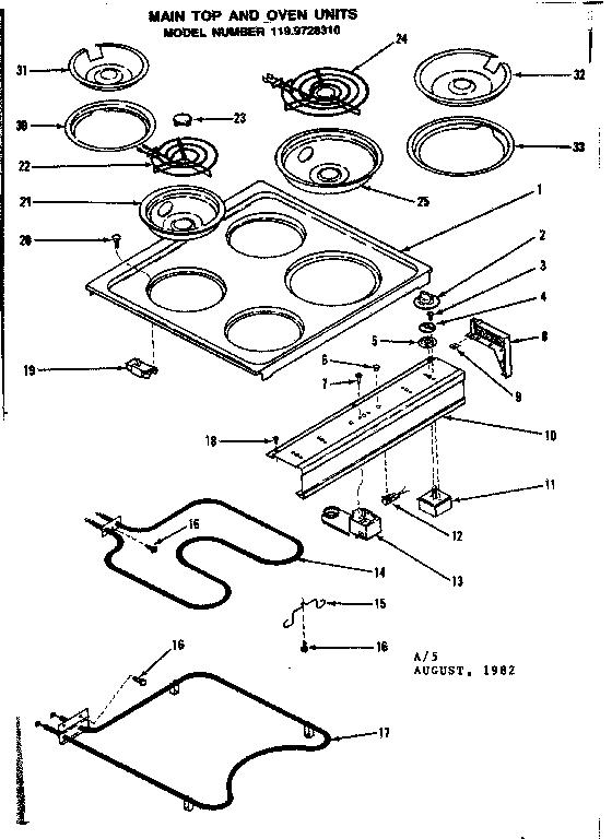 Kenmore 1199728310 top and oven units diagram