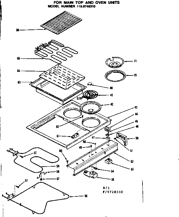 Kenmore 1199728310 top and oven units diagram