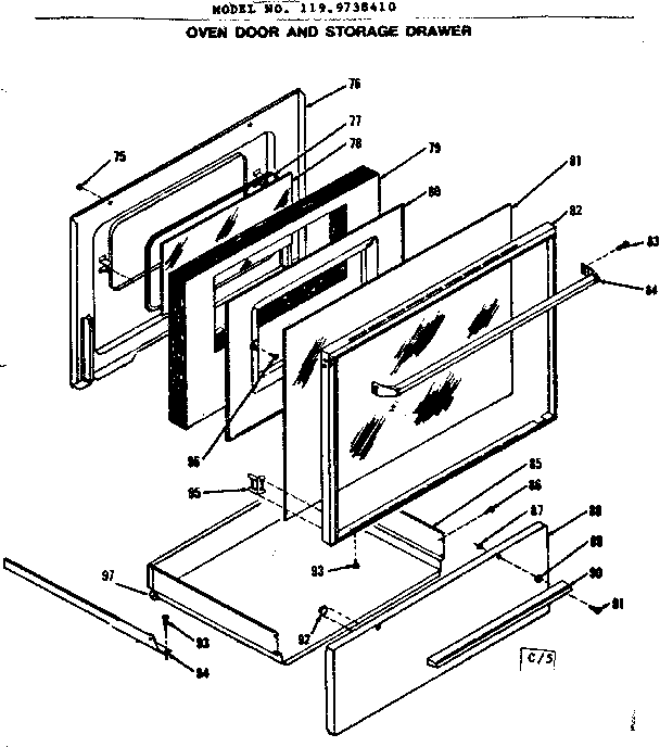 Kenmore 1199738410 oven door and drawer diagram