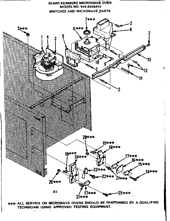 Kenmore 5648568410 switches and microwave parts diagram
