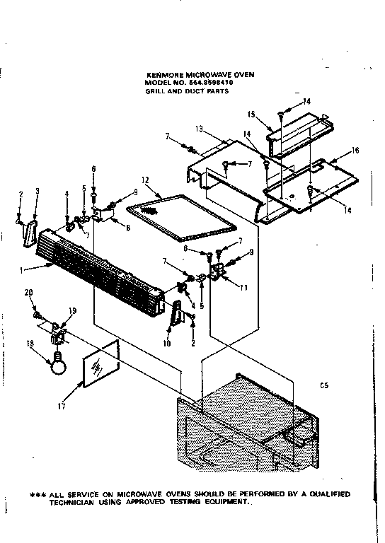 Kenmore 5648598410 grill and duct parts diagram
