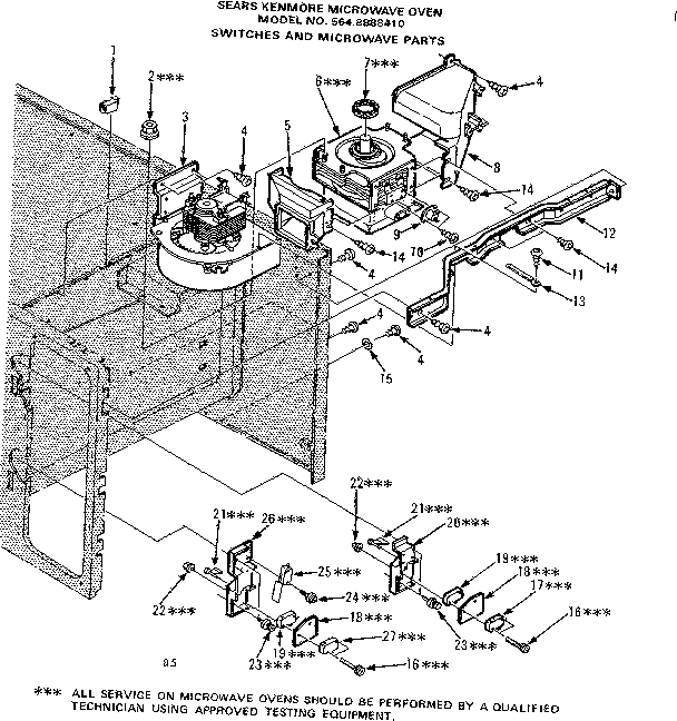 Kenmore 5648888410 switches and microwave parts diagram