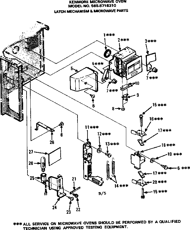 Kenmore 5658718310 latch mechanism & microwave parts diagram