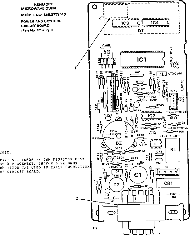 Kenmore 5658778410 power and control circuit board part no. 12357r diagram