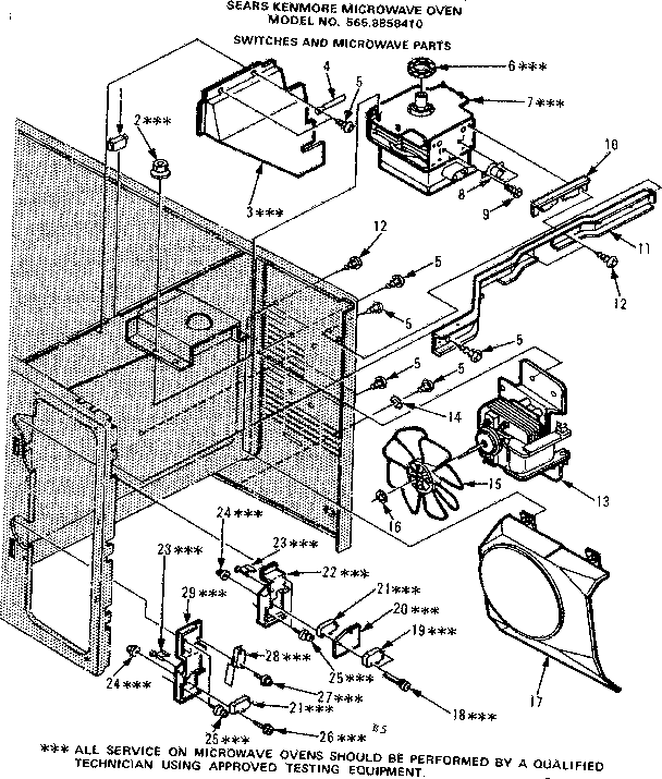 Kenmore 5658858410 switches and microwave parts diagram