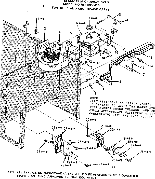 Kenmore 5668868410 switches and microwave parts diagram