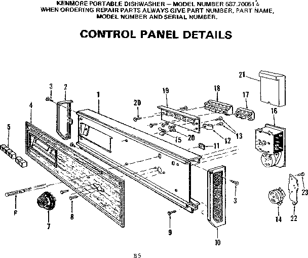 Kenmore 587700514 control panel details diagram