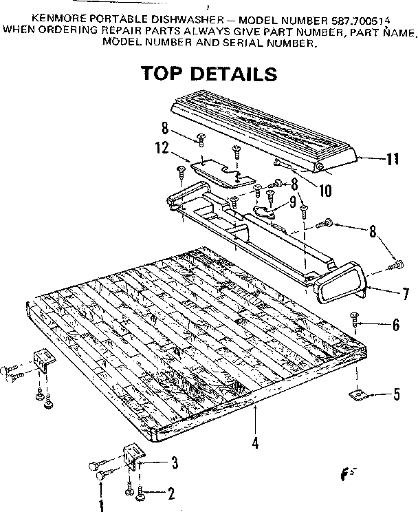 Kenmore 587700514 top details diagram