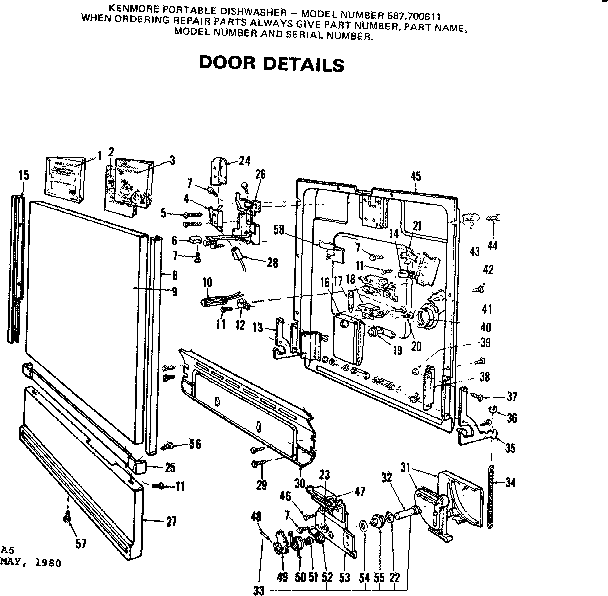 Kenmore 587700611 door details diagram