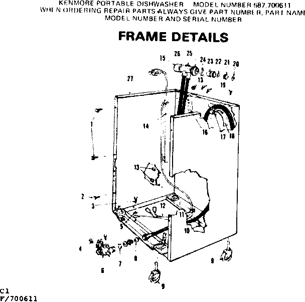 Kenmore 587700611 frame details diagram