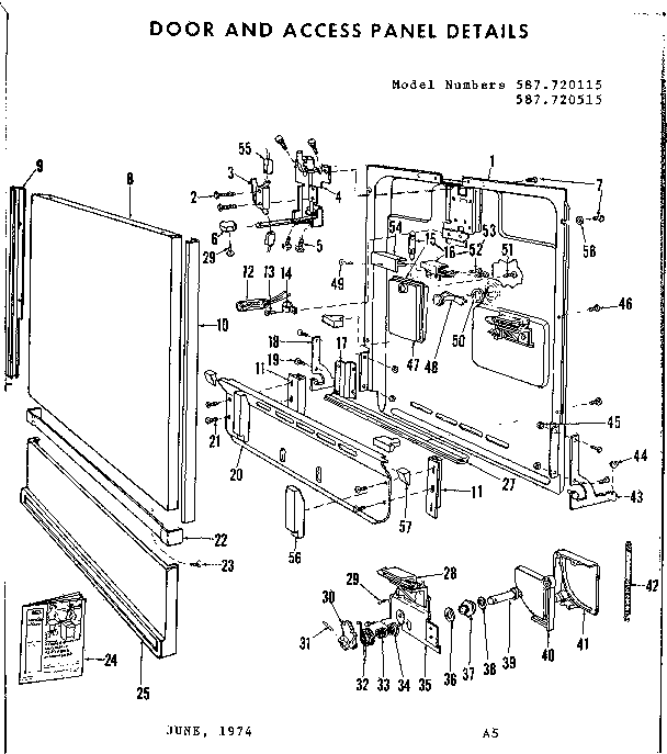 Kenmore 587720515 door and access panel details diagram