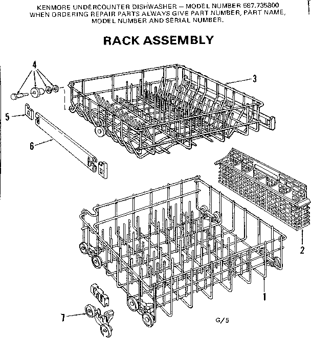 Kenmore 587735800 rack assemblies diagram