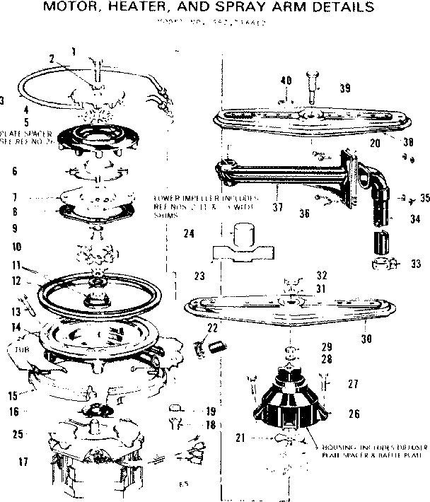 Kenmore 587736612 motor heater and spray arm details diagram
