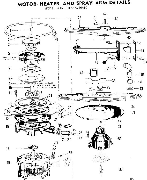 Kenmore 587750410 motor heater & spray arm details diagram