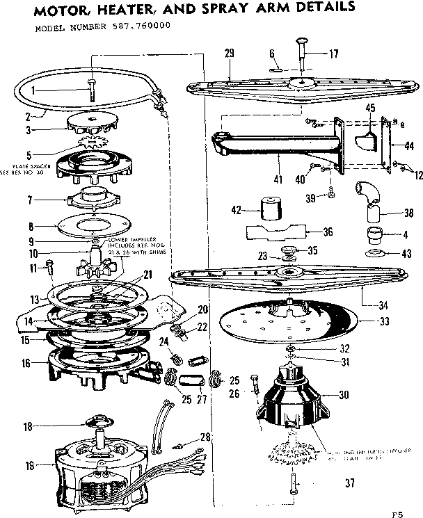 Kenmore 587760000 motor, heater, & spray arm details diagram