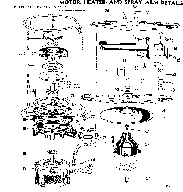 Kenmore 587760312 motor, heater and spray arm details diagram