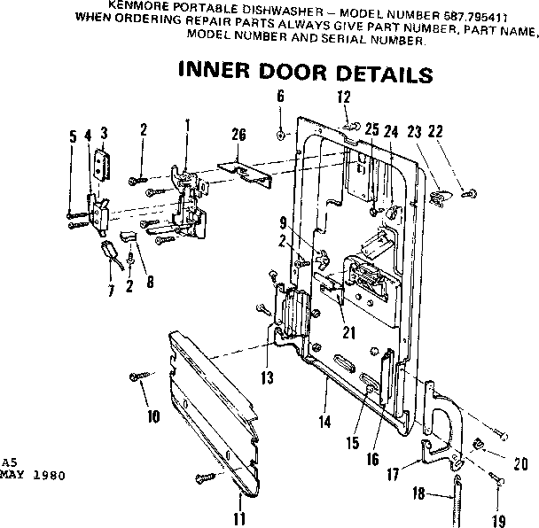 Kenmore 587795411 inner door details diagram