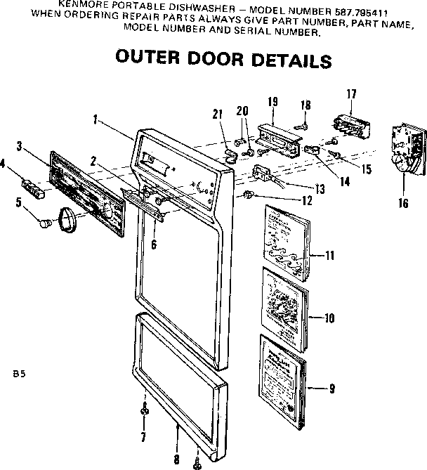 Kenmore 587795411 outer door details diagram