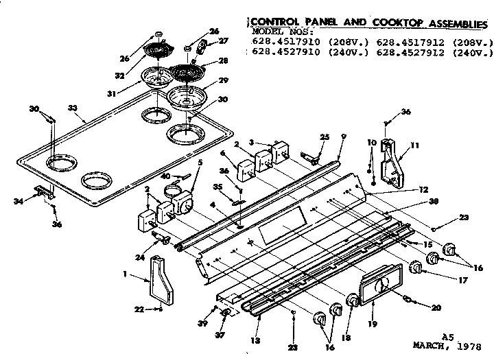 Kenmore 6284527912 control panel and cooktop assemblies diagram
