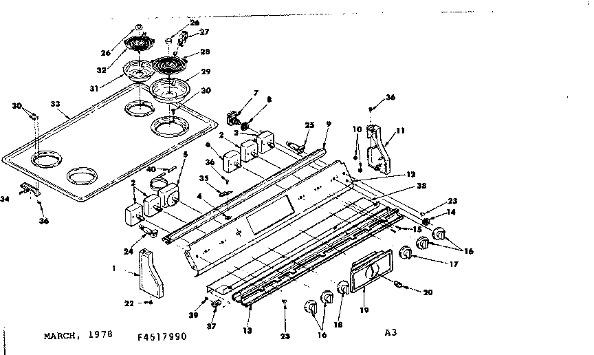 Kenmore 6284527990 control panel and cooktop assemblies diagram