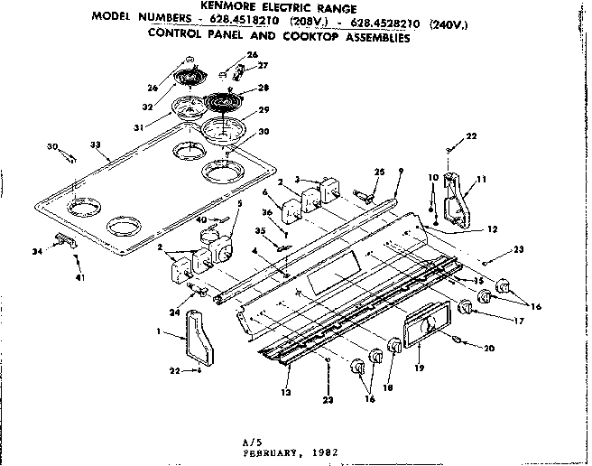 Kenmore 6284528210 control panel and cooktop assemblies diagram