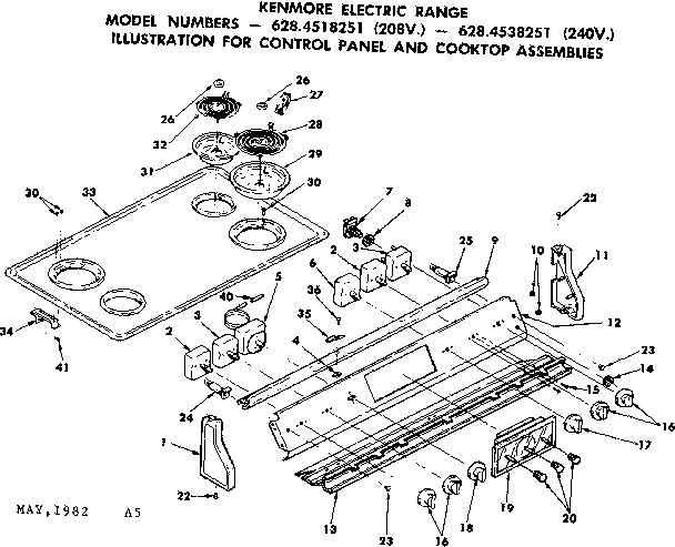 Kenmore 6284538251 control panel and cooktop assemblies diagram