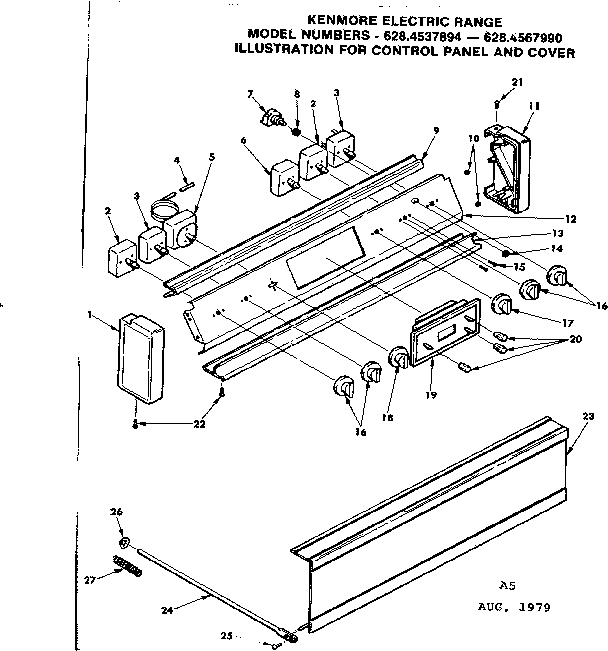 Kenmore 6284567990 control panel and cover diagram