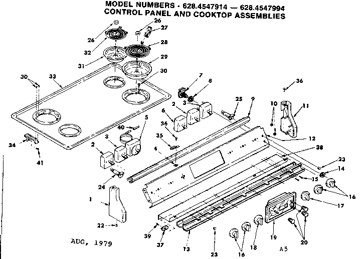 Kenmore 6284547994 control panel and cooktop assemblies diagram
