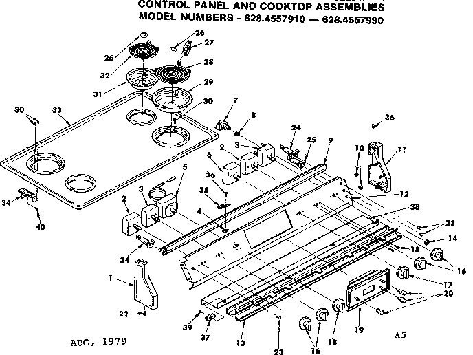 Kenmore 6284557990 control panel and cooktop assemblies diagram