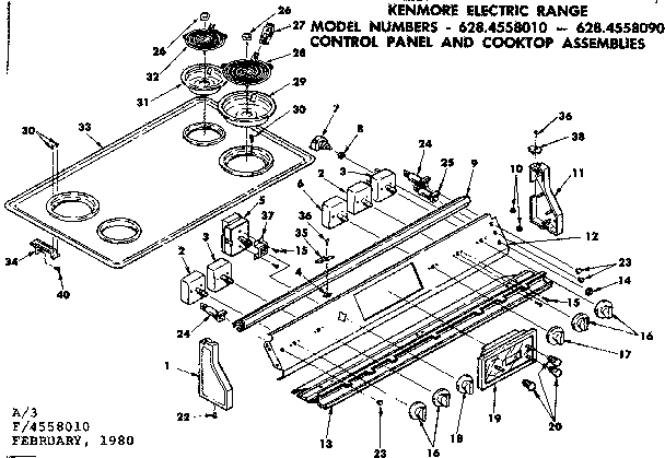 Kenmore 6284558090 control panel and cooktop assemblies diagram