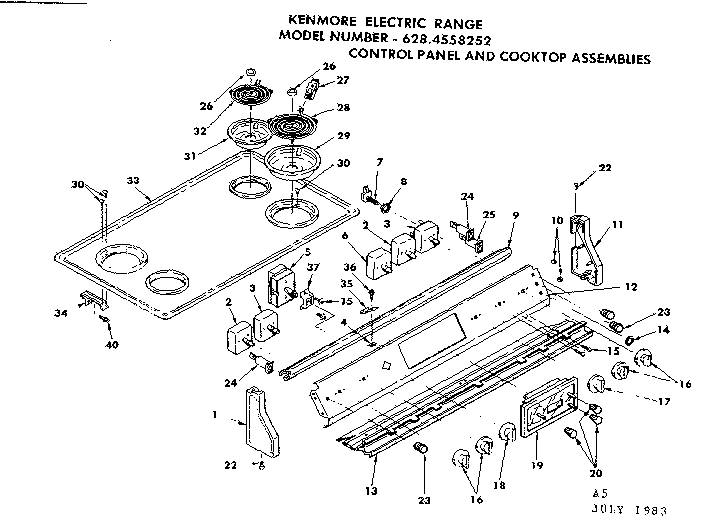 Kenmore 6284558252 control panel and cooktop assemblies diagram