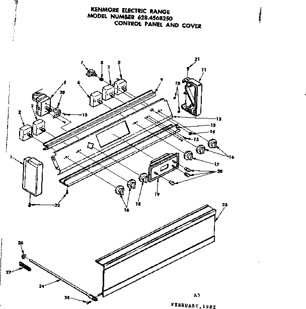 Kenmore 6284568250 control panel and cover diagram