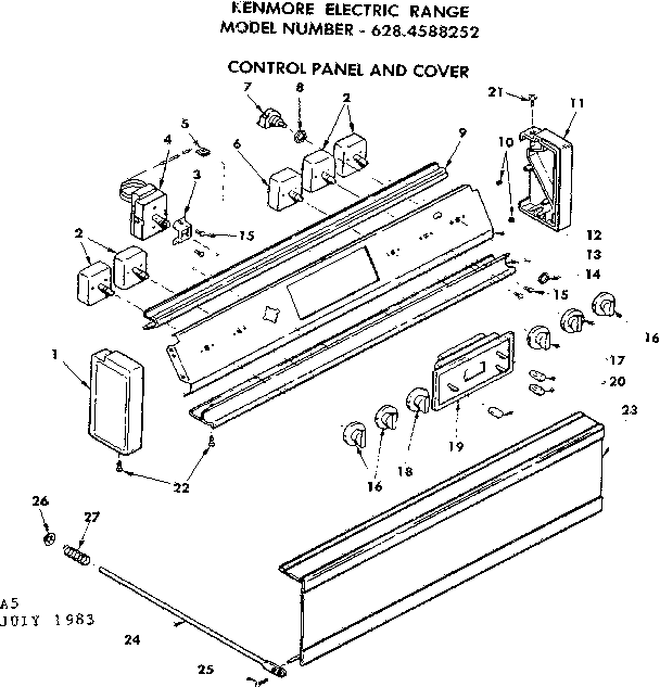 Kenmore 6284588252 control panel and cover diagram