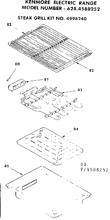 Kenmore 6284588252 steak grill kit no. 4998240 diagram
