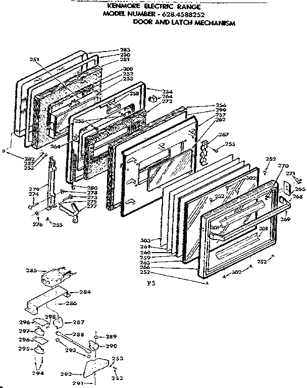 Kenmore 6284588252 door and latch mechanism diagram