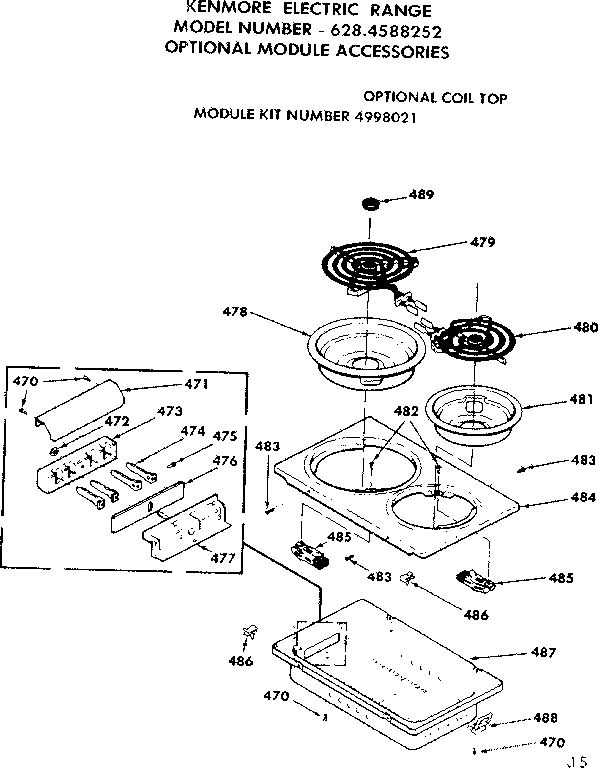 Kenmore 6284588252 optional coil top module kit no. 4998021 diagram