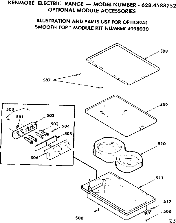 Kenmore 6284588252 optional smooth top module kit number 4998030 diagram