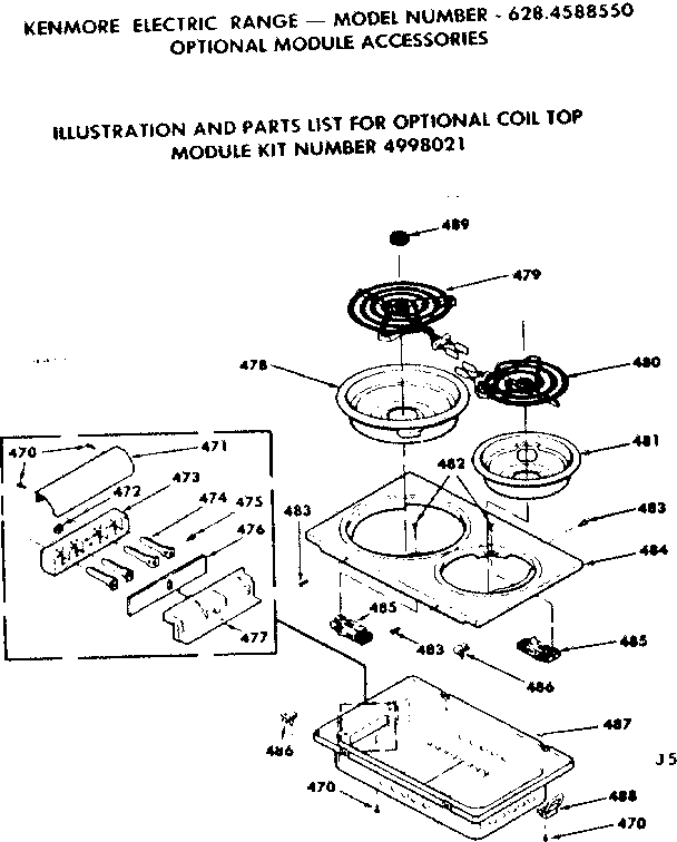 Kenmore 6284588550 optional coil top module kit diagram