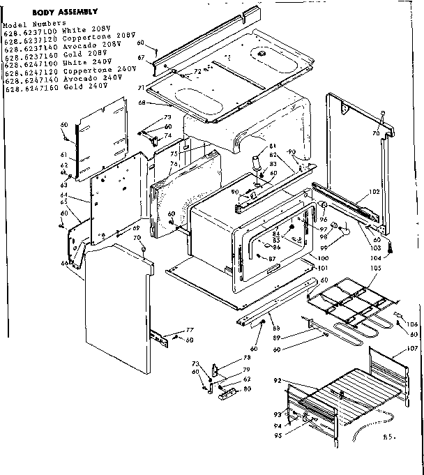 Kenmore 6286237160 body assembly diagram