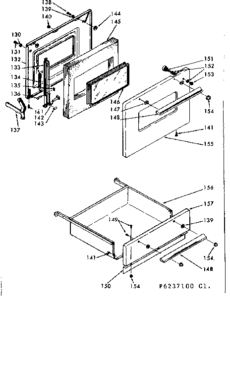 Kenmore 6286237160 door and drawer diagram