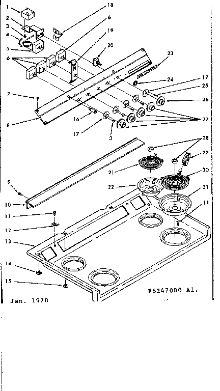 Kenmore 6286247060 backguard and cooktop assembly diagram